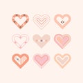 Trendy pink girly color cute assorted baby hearts icons set
