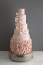 Trendy Pink Wedding Cake With Edible Flowers