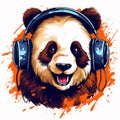 Panda with headphones music