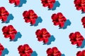 Trendy pop art design of top view hibiscus flower pattern on a blue background. Royalty Free Stock Photo