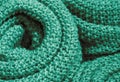 Trendy Quetzal Green color woolen knitted fabric close-up, texture, background