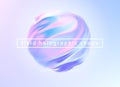 Trendy realistic pattern with holographic 3d shape on blue background for banner design. Fluid shape background. Rainbow