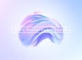Trendy realistic pattern with holographic 3d shape on blue background for banner design. Fluid shape background. Rainbow