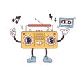 Trendy retro cartoon Radio character. Cassette player. World Radio Day. Groovy style, vintage, 80s, 90s aesthetics Royalty Free Stock Photo