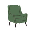 Trendy retro-styled armchair design. Modern mid-century arm chair with upholstered armrests, seat, high back. Cozy soft