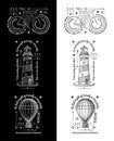 Trendy Retro Vintage Insignias - Badges vector set with the lighthouse.