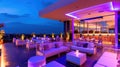 Trendy rooftop party with panoramic views, modern decor, and a vibrant atmosphere for celebration