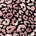 Trendy rose gold leopard abstract seamless pattern. Vector wild animal cheetah skin golden metallic pink texture on black Royalty Free Stock Photo