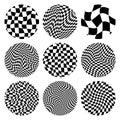 Trendy round checkered pattern, distorted tiled grid. Wavy curved backdrop, distortion effect. Funky geometric Royalty Free Stock Photo