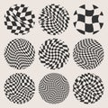 Trendy round checkered pattern, distorted tiled grid. Wavy curved backdrop, distortion effect. Funky geometric Royalty Free Stock Photo