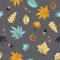 Trendy scatter seamless pattern vector Autumn elememts ,leaves,flower,pine nut,in hand drawn style for fashion fabric and all Royalty Free Stock Photo