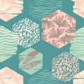 Trendy sea seamless pattern with hand texture and geometric elements Royalty Free Stock Photo