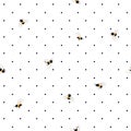 Trendy seamless bees pattern on polka dots background. Hand draw
