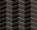 Trendy seamless 3D volumetric background from black stripes with gold accents. Templates for wallpaper, printing