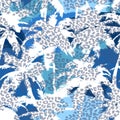 Trendy seamless exotic pattern with palm and animal prints . Modern abstract design for paper, wallpaper, cover, fabric and other Royalty Free Stock Photo