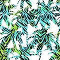 Trendy seamless exotic pattern with palm and animal prints . Modern abstract design for paper, wallpaper, cover, fabric and other
