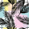 Trendy seamless exotic pattern with palm and geometric elements.