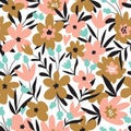 Trendy seamless floral ditsy pattern. Fabric design with simple flowers. Vector cute repeated pattern. Royalty Free Stock Photo