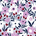 Trendy seamless floral ditsy pattern. Fabric design with simple flowers. Vector cute repeated pattern for baby fabric. Royalty Free Stock Photo