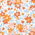 Trendy seamless floral ditsy pattern. Fabric design with simple flowers. Vector cute repeated pattern. Royalty Free Stock Photo