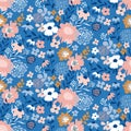 Trendy seamless floral ditsy pattern. Fabric design with simple flowers. Vector seamless background. Royalty Free Stock Photo
