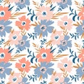 Trendy seamless floral ditsy pattern. Fabric design with simple flowers. Vector seamless background. Royalty Free Stock Photo