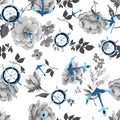 Trendy Seamless Floral Pattern in with anchors, ship wheels white