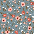 Trendy seamless floral pattern. Fabric design with simple flowers. Vector cute repeated ditsy pattern. Royalty Free Stock Photo