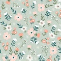 Fabric seamless design with simple flowers. Vector cute repeated ditsy pattern for fabric, wallpaper or wrap paper Royalty Free Stock Photo