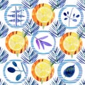 Trendy seamless floral pattern with hand texture and geometric elements. Royalty Free Stock Photo