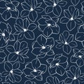 Trendy seamless floral pattern with magnolia flowers on deep blue color. Vector hand drawn illustration for print,textile,wrapping