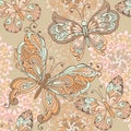 Trendy Seamless Floral Print in pastel colors. Seamless pattern with decorative butterflies in pastel colors.