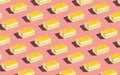 Trendy seamless food pattern - layered sponge cakes on a pastel background, minimal food isometric concept texture.