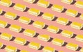 Trendy seamless food pattern - layered sponge cakes on a pastel background, minimal food isometric concept texture