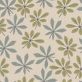 Trendy seamless graphic ditsy pattern design of tropical schefflera leaves and cassava leaves. Artistic vector foliage background