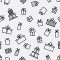 Trendy seamless line icon pattern with gift, vector