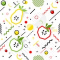 Trendy seamless, Memphis style apple, pear geometric pattern, vector Royalty Free Stock Photo