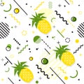Trendy seamless, Memphis style pineapple geometric pattern, vector