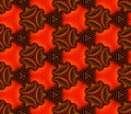 Trendy Seamless Ornamental Pattern Of Fractal Shapes In Red, Orange, Yellow And Black Shades