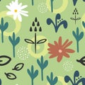 Trendy seamless pattern with abstract flowers drawn by hand. Floral sketch, doodle.