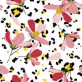 Wild safari flower illustration. Vector print. Trendy seamless pattern with colorful leo fur and floral background Royalty Free Stock Photo