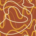 Trendy seamless pattern with different gold chains and rope.