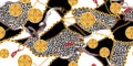 Trendy seamless pattern with golden chains and belts, patch for print, fabric.