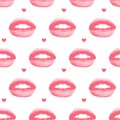 Trendy seamless pattern with halftone collage style lips with dotted texture. Old style background for Valentine's