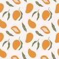 Trendy seamless pattern with mango. Abstract overlapping backdrop .