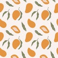 Trendy seamless pattern with mango. Abstract overlapping backdrop .