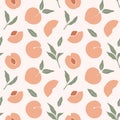 Trendy seamless pattern with peaches. Abstract peach fruits.