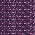 Trendy seamless pattern with pink striped lines in dots on a dark black background. Simple printing with texture, drops, polka dot