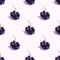 Trendy seamless pattern with small bunch of black round grapes with shadow on blank white. Photographic collage