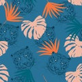 Trendy seamless pattern with Tiger with colourful tropical leaves vetor EPS10,Design for fashion , fabric, textile, wallpaper,